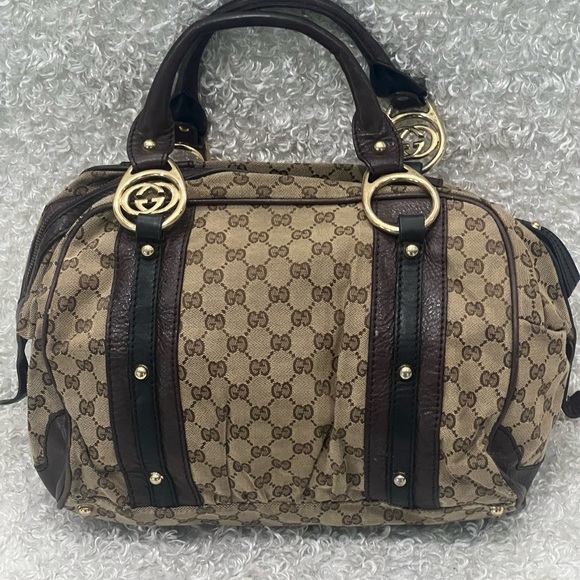 Gucci Beige/Brown GG Canvas and Leather Interlocking Boston Bag - Picture 1 of 16